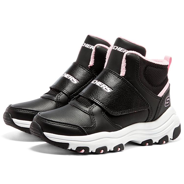 Skechers I-Conik Sweet Temperament Versatile Velcro Warm Plush Boots Shock Absorbing Non-Slip Kick-Resistant Casual Shoes Kids Boots 8701648L-BKWP