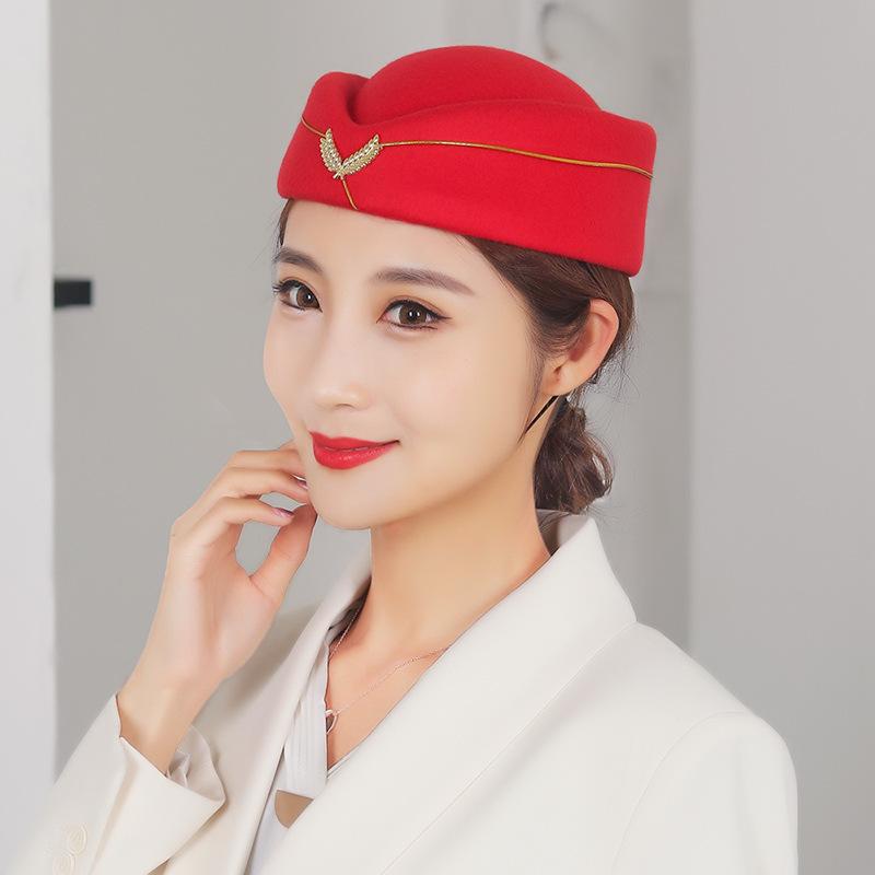 Women's Hat Ceremonial Guard Drum Team Performance Dance Hat Band Uniform Flight Attendant Beret