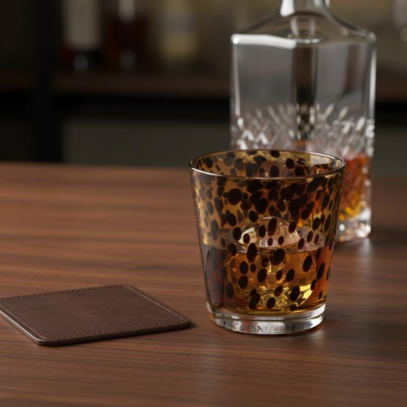 1pc Brown Amber Tortoise Shell Round Glass Cup Transparent Heat Resistant Drinking Glass Thick Whiskey Glass For Home Bar Party