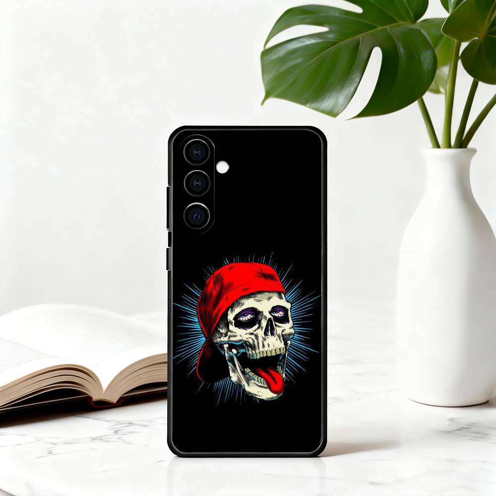 Purple red Silver S-Skull Phone Case For Samsung Galaxy A73,A72,A71,A70,A53,A52,A51,Soft Silicone Black Cover