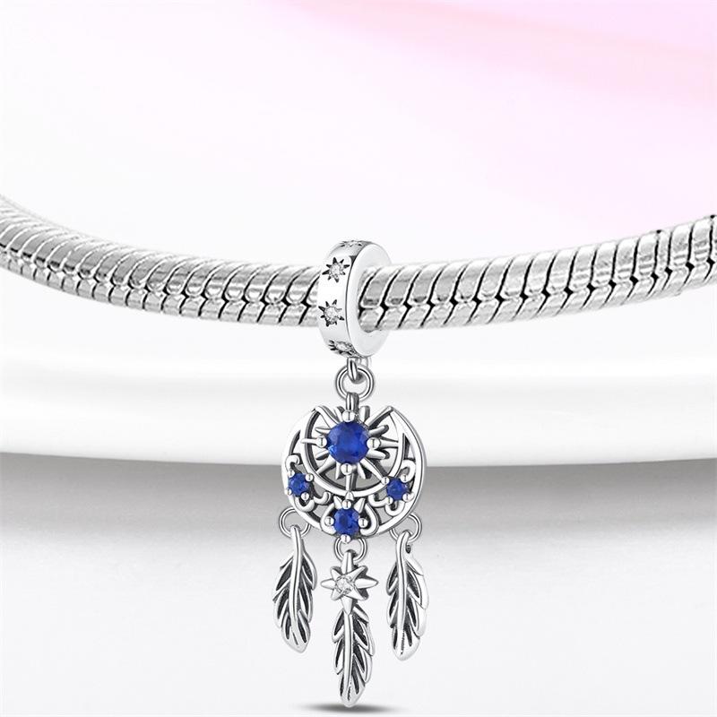 S925 Silver Dreamcatcher Moon Flower Bead Pendant DIY Bracelet Necklace Jewelry Set Valentine's Day Gift
