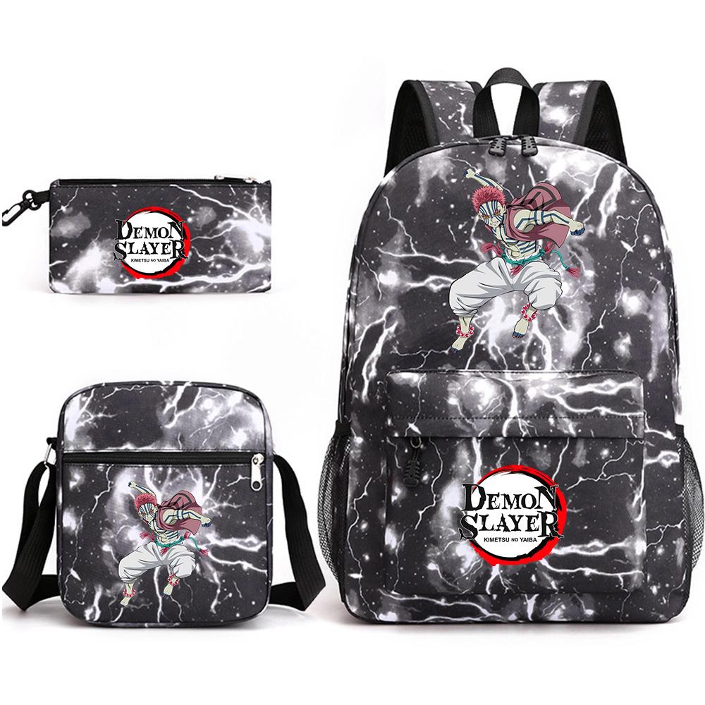 3 Stück/Set Anime Cartoon Demon Slayer Aufdruck Große Kapazität Buchtasche Rucksack mit Umhängetasche Federmäppchen für Schüler Junge Mädchen Schultasche