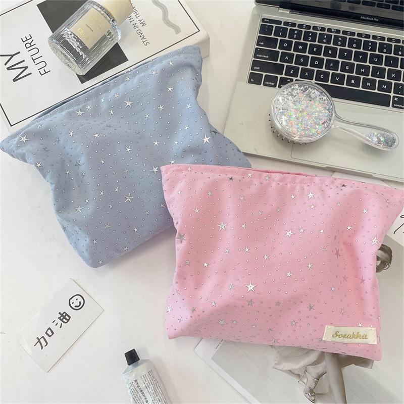 Cute Sweet Star Sequin Cosmetic Bag Large Capacity Portable Travel Storage Bag Women Simple Clutch Bag Girly Toiletry Bags Gifts