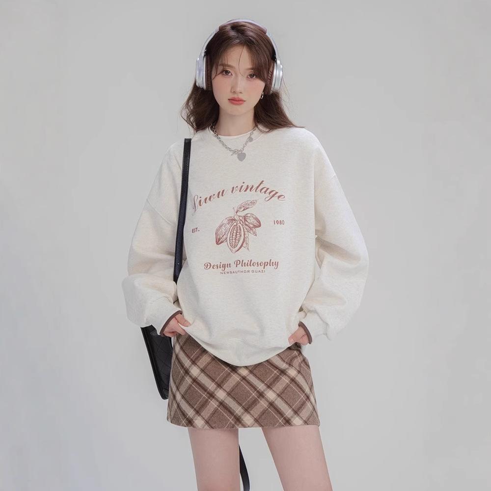 

Женский Весенне-Осенний Повседневный Спортивный Пуловер Худи Свитшот Топ с Круглым Вырезом и Длинными Рукавами Оверсайз с Принтом XXL