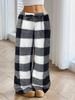 Winter New Women's Plaid Casual Pants with Elastic Waist and Fleece