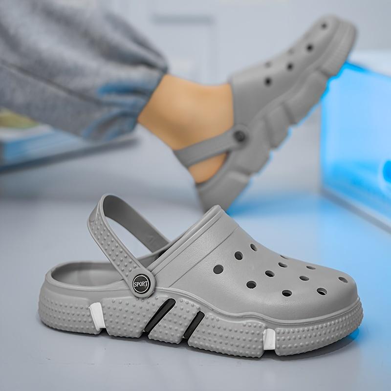 Plus Size Men's Solid Colour Hollow Out Clogs, Comfy Non Slip Durable Soft Sole EVA Slippers for Men's Indoor Outdoor Activities