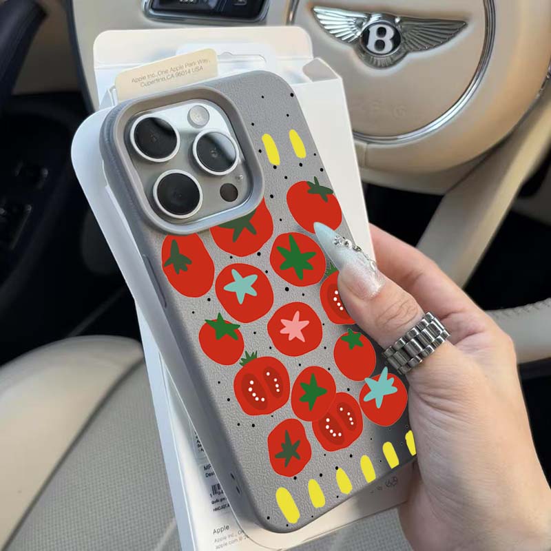Case For iPhone 11 12 13 14 15 16 Pro Max New Ins Creative Tomato Print Lichee Pattern Cover For iPhone XS Max X XR 16 Plus 16e