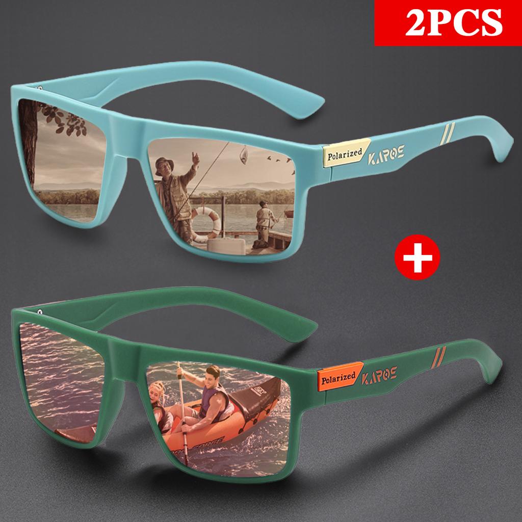KAROS 2PCS Retro Square Sports Sun Glasses Lightweight UV400 for Fishing and Driving Unisex Vintage Outdoor Eyewear
