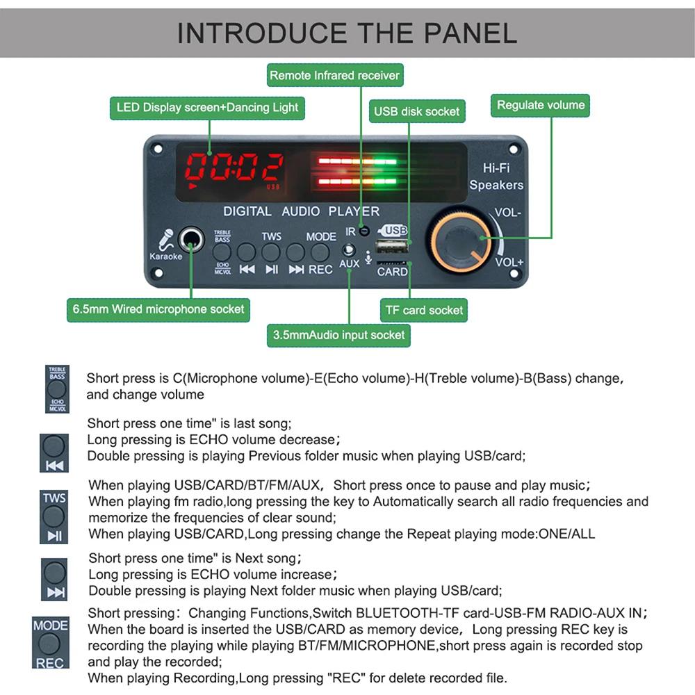 DC 11V Wireless Bluetooth 1.1 MP1 Player Decoder Board Speaker D191BT LED Digital Display TF Card Slot USB FM Remote Control