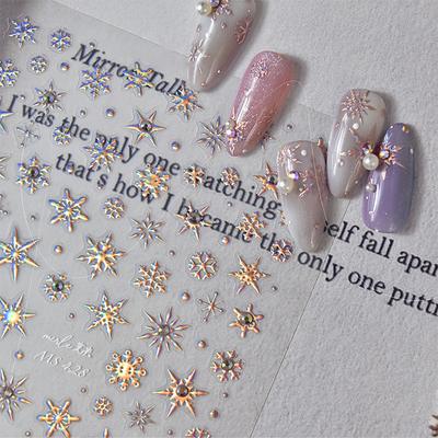 Winter Snowflake Christmas Nail Art Sticker 5D Shiny Embossed Relief Adhesive Nail Charm Nail Art Decoration Sticker