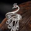 New Peacock Ring Women's Long Ring Ethnic Style Retro Matte Personality Opening Adjustable Ring