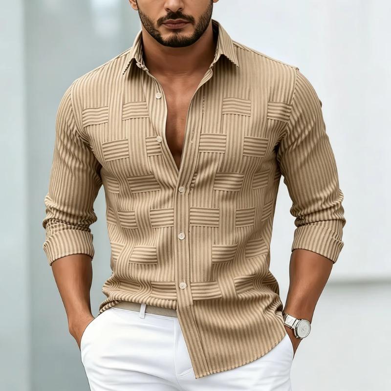 Creative striped shirt for men, black and white color blocking geometric long-sleeved versatile drape top for commuting