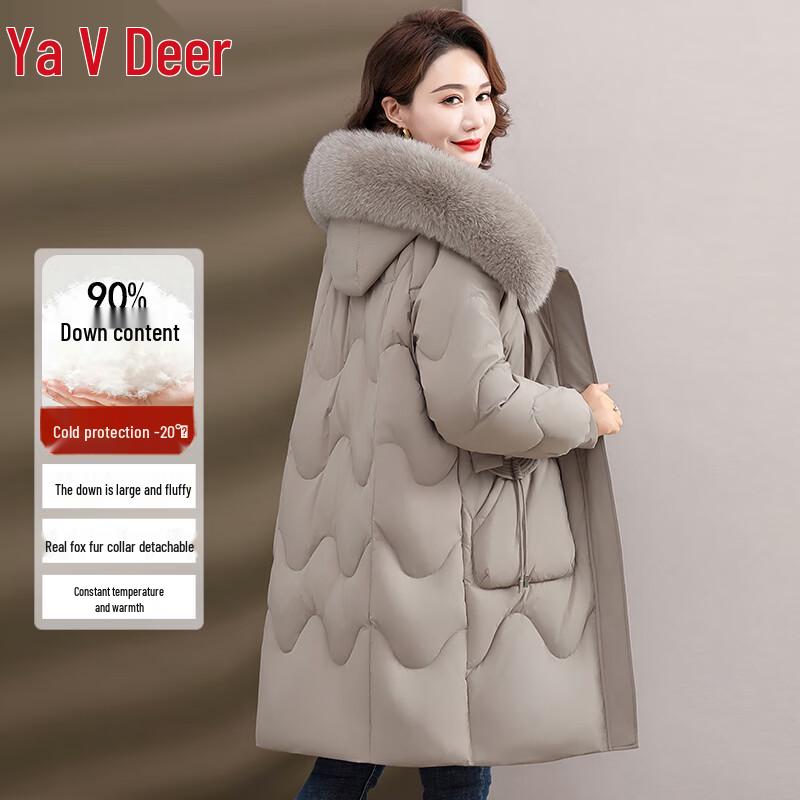 Yalu Women's Mid-length Down Jacket with Fox Fur Hood