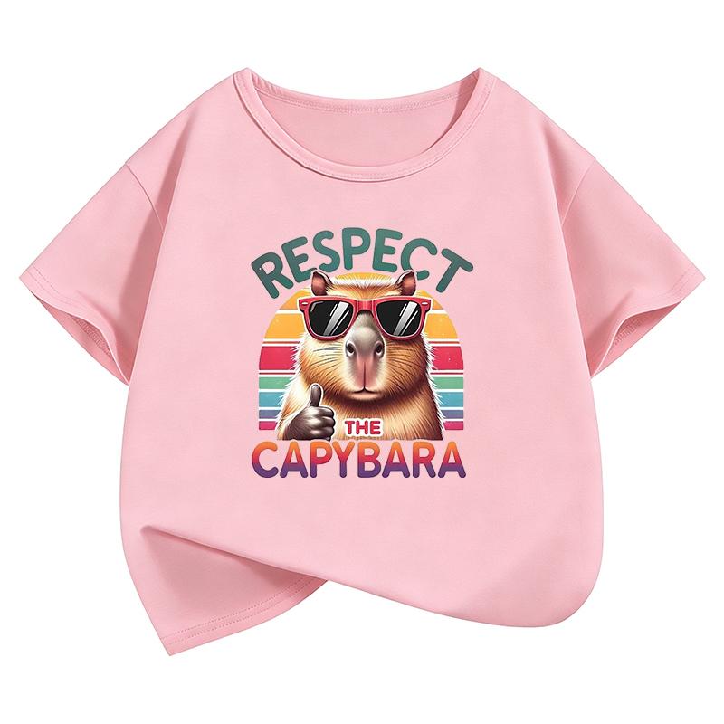 Streetwear Capybara Design T-Shirt Bedrucktes T-Shirt Sommerkleidung für Mädchen Kurzarm Tops T-Shirts Niedliche Mädchenkleidung