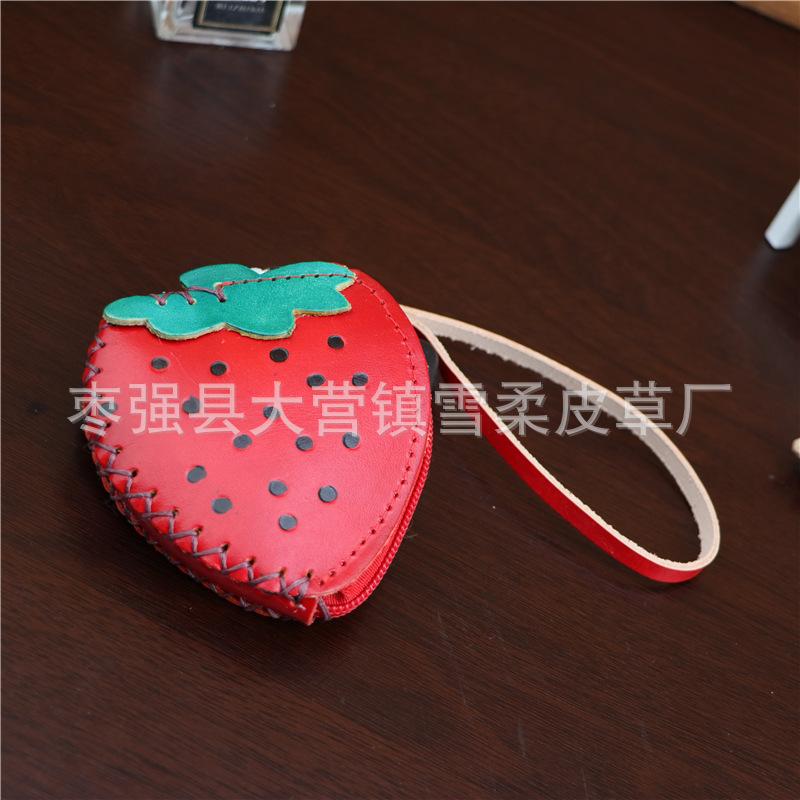 First Layer Cowhide Handmade Strawberry Change Bag Car Key Storage Handbag Cute Creative Trendy Handbag