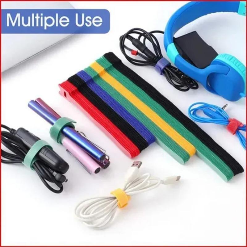 10Pcs/Set Cable Ties Organizer Durable and Soft Nylon Strap Reusable Cable Ties Organizer Tool Self-Adhesive Tapes