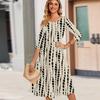 3/4-Ärmel Damenkleid Lässig Fließend A-Linie Midi T-Shirt Kleider mit Taschen Rundhalsausschnitt Urlaub Boho Strand Sommerkleid