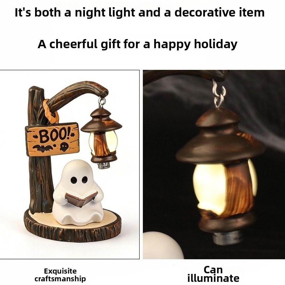Resin Reading Ghost Figurine Hanging Lantern LED Ghost Decoration Bookshelf Decor