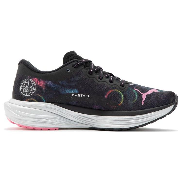 Puma Deviate Nitro 2 Marathon Series Women Sneakers Black Yellow-Blaze Strawberry-Burst 378684-01