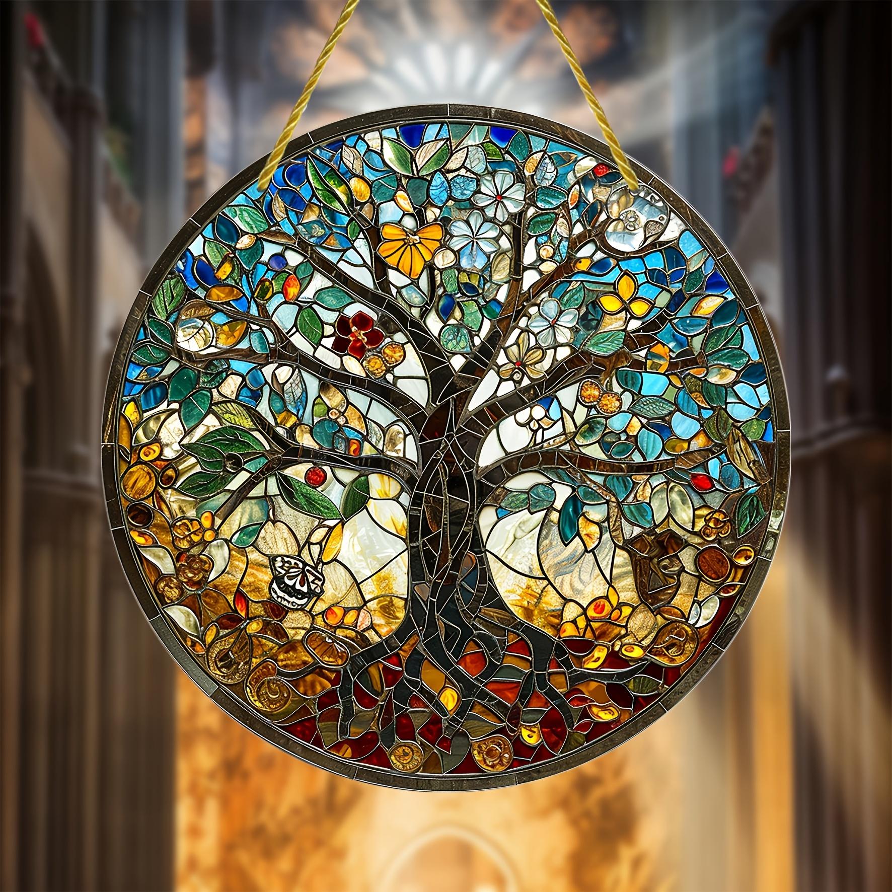 

Ловець сонця Дерево життя Вітражна підвіска Акрилові таблички Декор для вікна Декор для стіни ганку Домашній декор