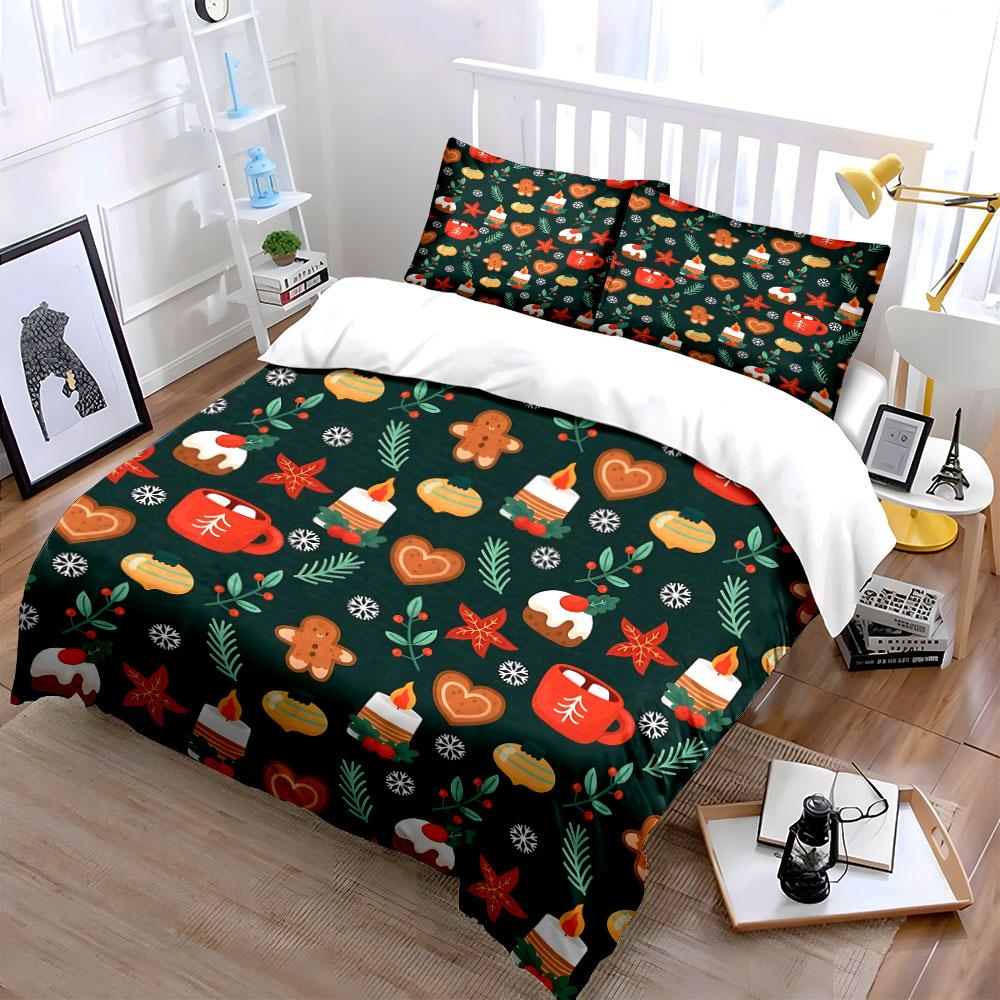Christmas Pattern with Sweets Bedding Duvet Cover Set Duvet Cover Pillowcases (1*Duvet Cover 2*Pillowcases, without duvet insert)