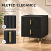 Bedside Table Small Fluted Cabinet 2 Drawers Hairpin Legs Black