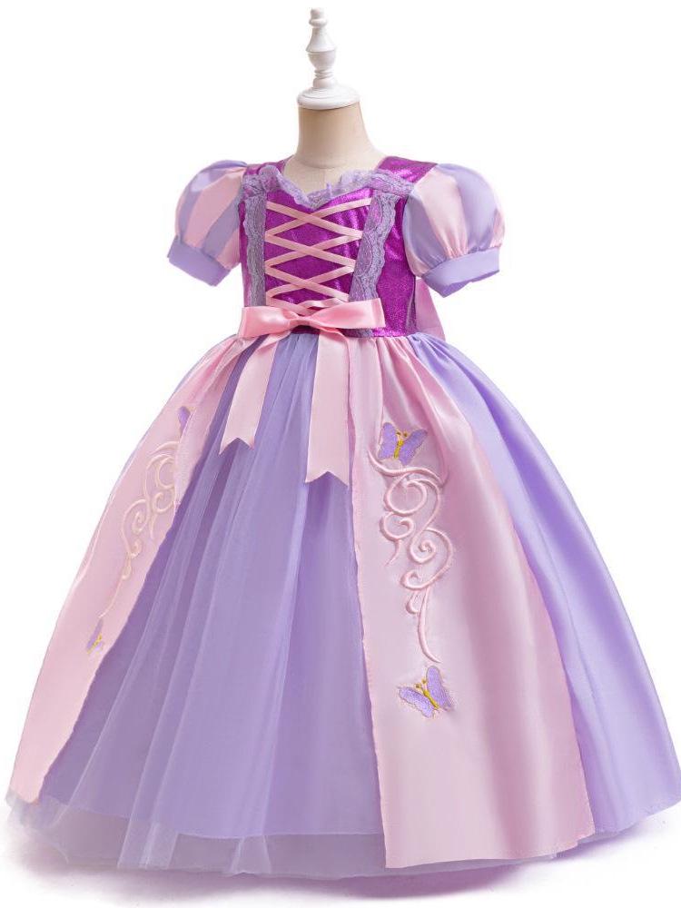 Rapunzel Princess Dress - Girls' Satin Mesh Evening Gown Cosplay Costume