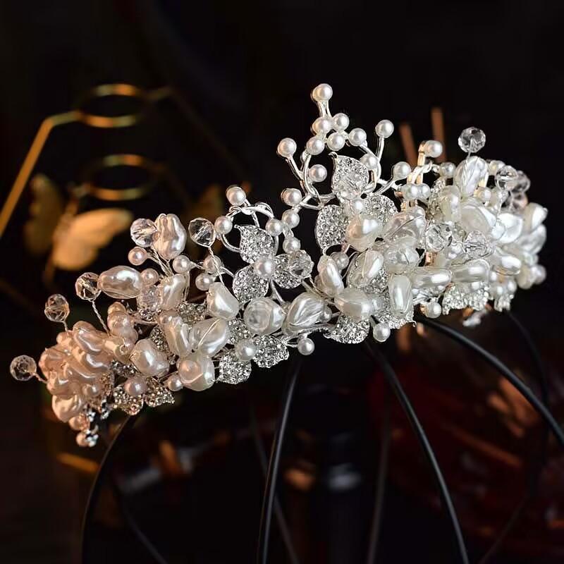 French Crown Headgear Bride Crystal Beaded Hair Accessories Atmospheric Wedding Princess Crown Wedding Studio Styling Accessories