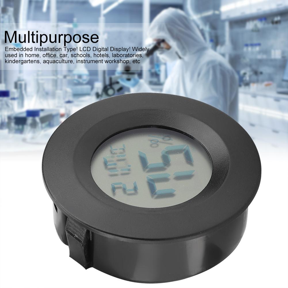 Mini Digital Lcd Thermometer Round Shape Temperature for Indoor Reptile Pet(Black)