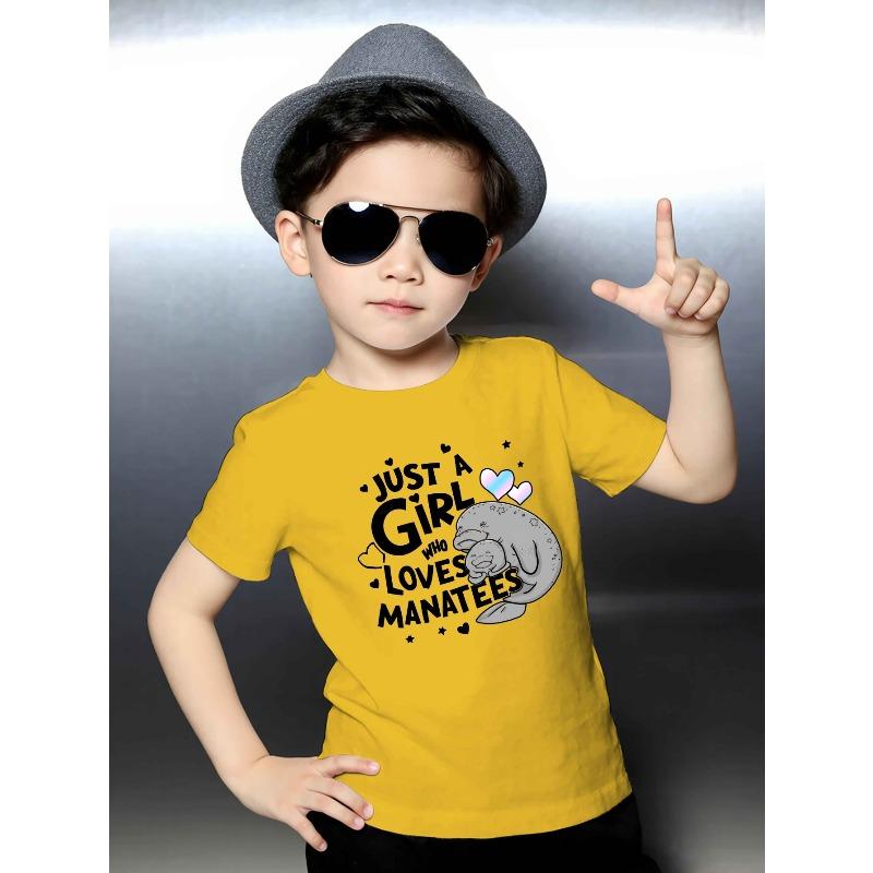European Size Boys Round-neck Short-sleeved T-shirt with Cartoon Animals and Unique English Patterns