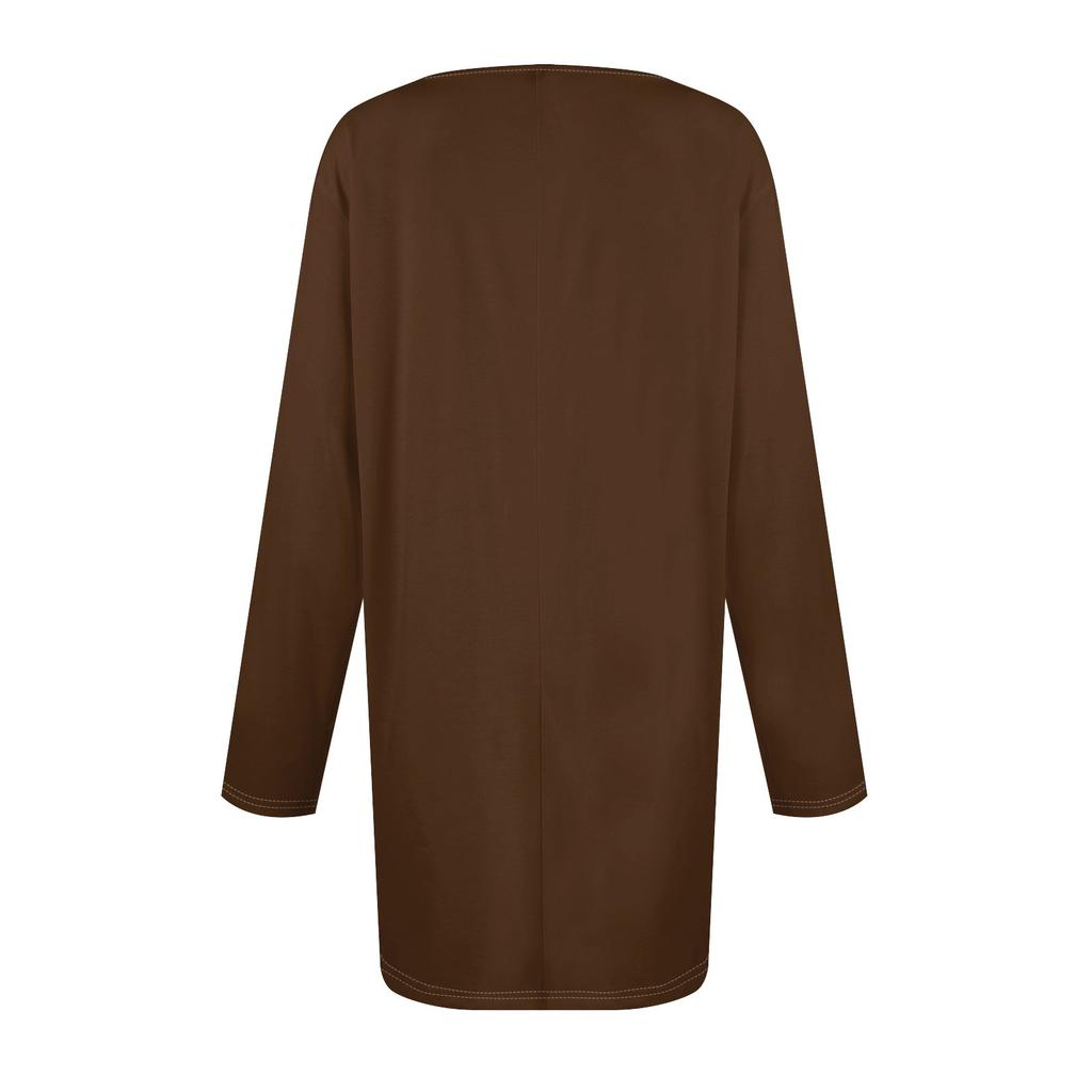 Women's Fashion Large Size Round Neck Long Sleeve Casual Color Loose Pullover Top