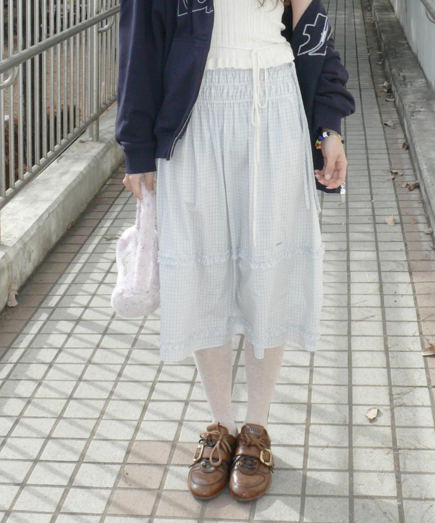 Tudment Check Tiered Skirt_Ivory