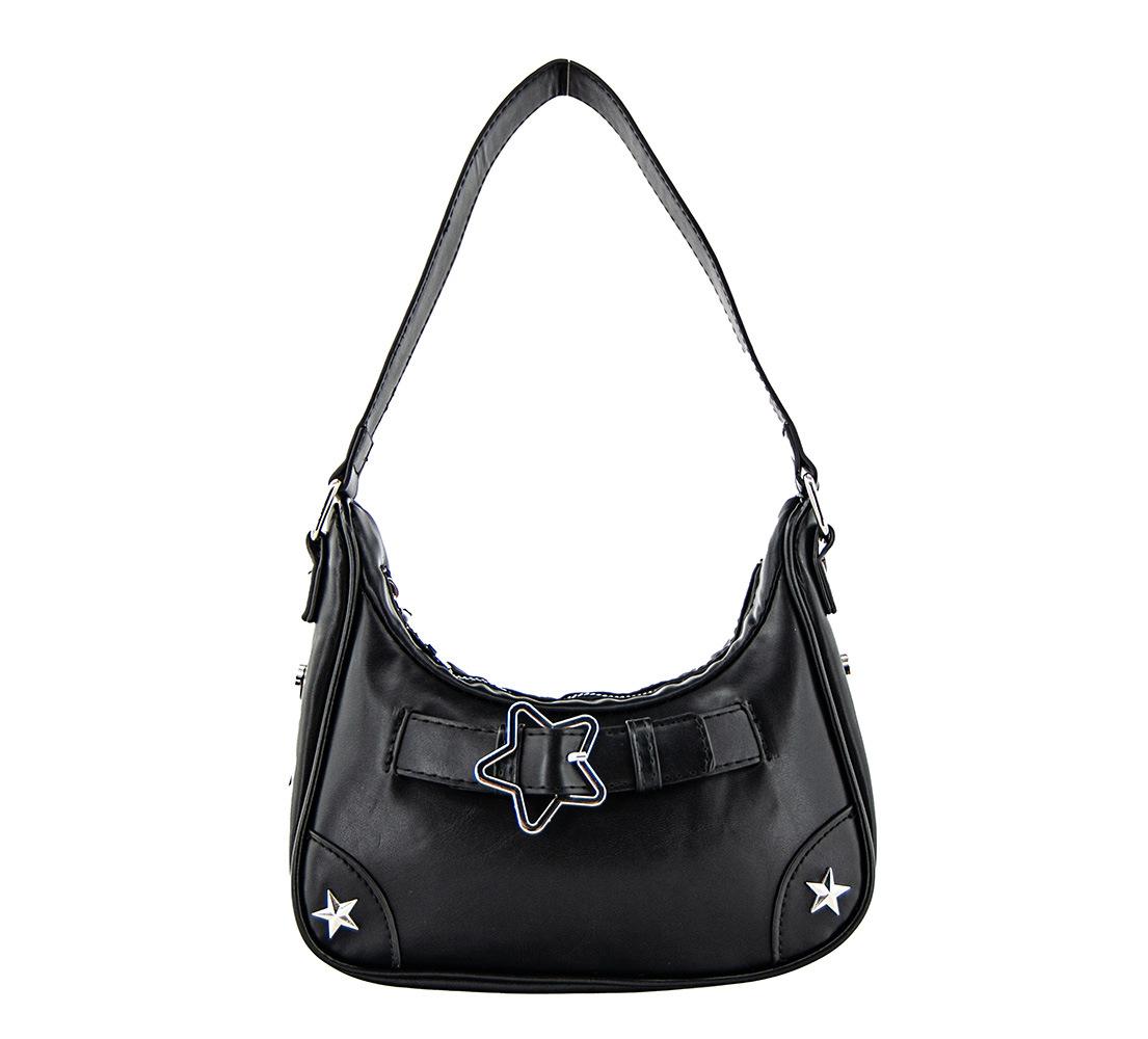 

Women s Y2K Style PU Leather Hobo Bag Star Decor Underarm Shoulder Bag Casual Retro Fashi Handbag Purse for Daily Use чёрный