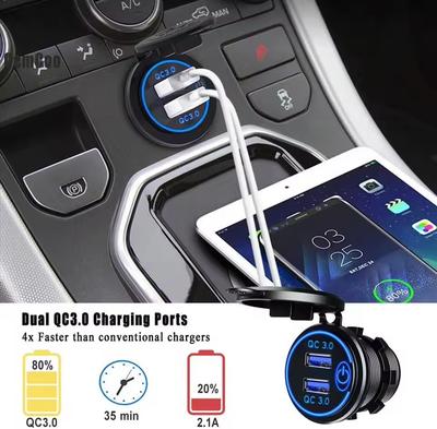 Quick Charge 3.0 Dual USB Car Charger Waterproof 12V/24V QC3.0 USB Fast Charger Socket Power Outlet with Touch Switch