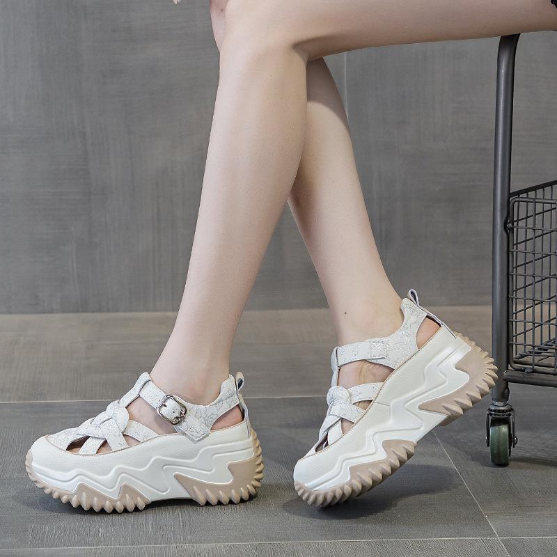 Inner height increase CM leather dad shoes women, summer new versatile thick-soled muffin 34