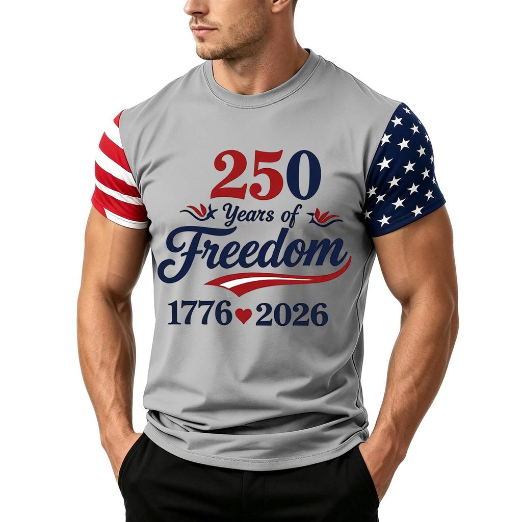 Men's Independence Day Flag Print Short Sleeve T-Shirt, Loose Casual Daily Summer Tops