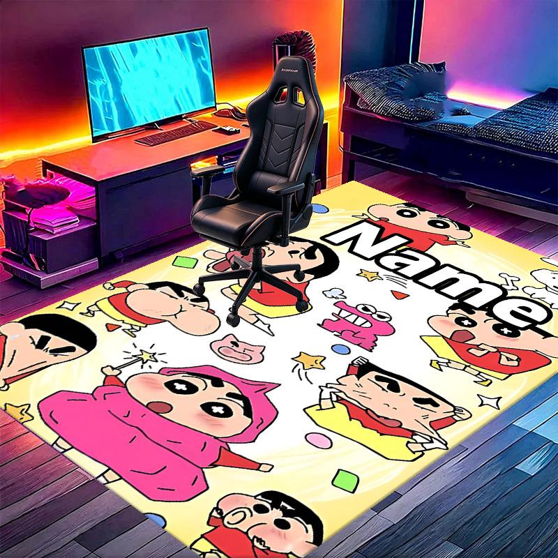Custom Name Personalized Crayon Shin Print Carpet, Versatile Home Decor Rug, for Playroom, Apartment, Balcony, Entryway, Hallway Gift