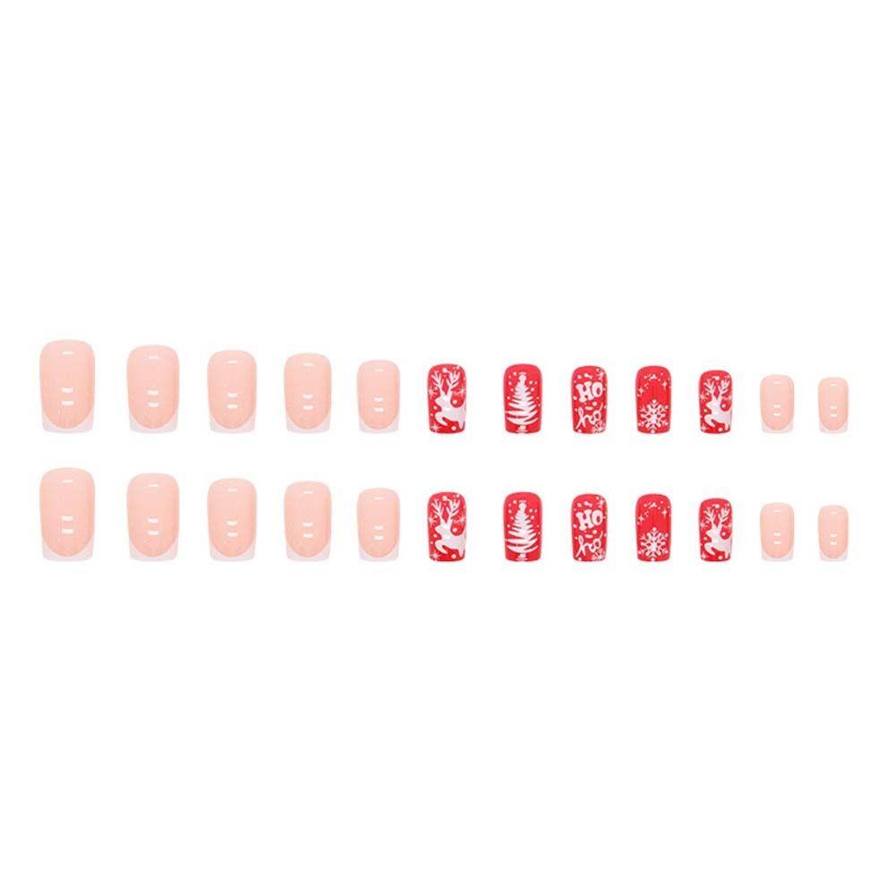 24Pcs/set DIY Nail Accessories Christmas Short False Nails Christmas Fake Nail Extension  Nail Salon