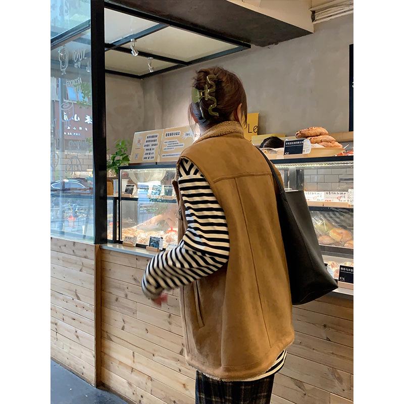 Cardigan Gilet en Daim et Agneau pour Femme