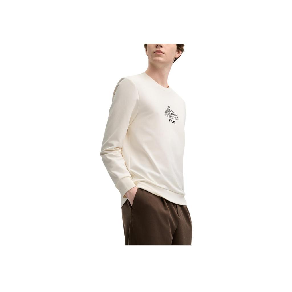 Fila Heritage Series Laisvas paprastas megztinis ilgomis rankovėmis vyriškas džemperis Egrets-White F11M518209F-WT