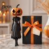 Unique Fall Party Decorations Halloween Pumpkin Lady Resin Figurine, Witch Girl Statue with Head, Vintage Style Statues Hand-Painted Desktop Tabletop