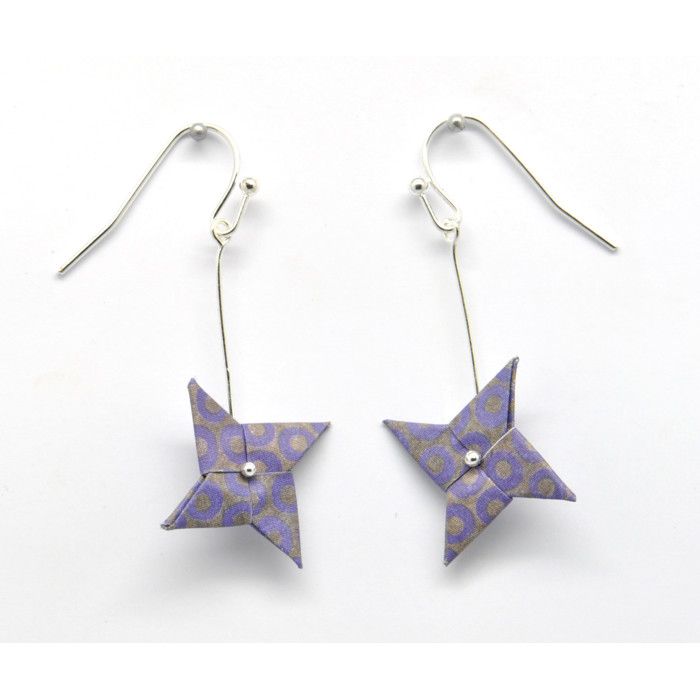Origami Paper Earrings Pinwheel Purple
