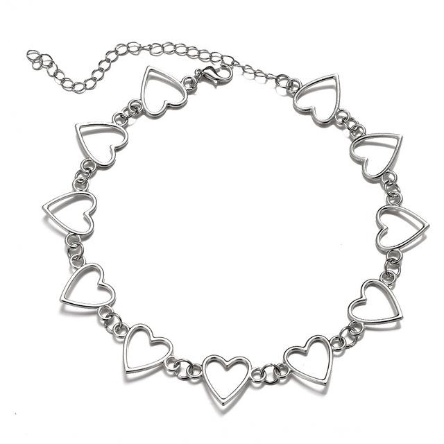 Kpop Heart Chain Choker Necklace for Women Collar Goth Necklaces Aesthetic Jewellery Christmas Party Girl Halloween New Chocker