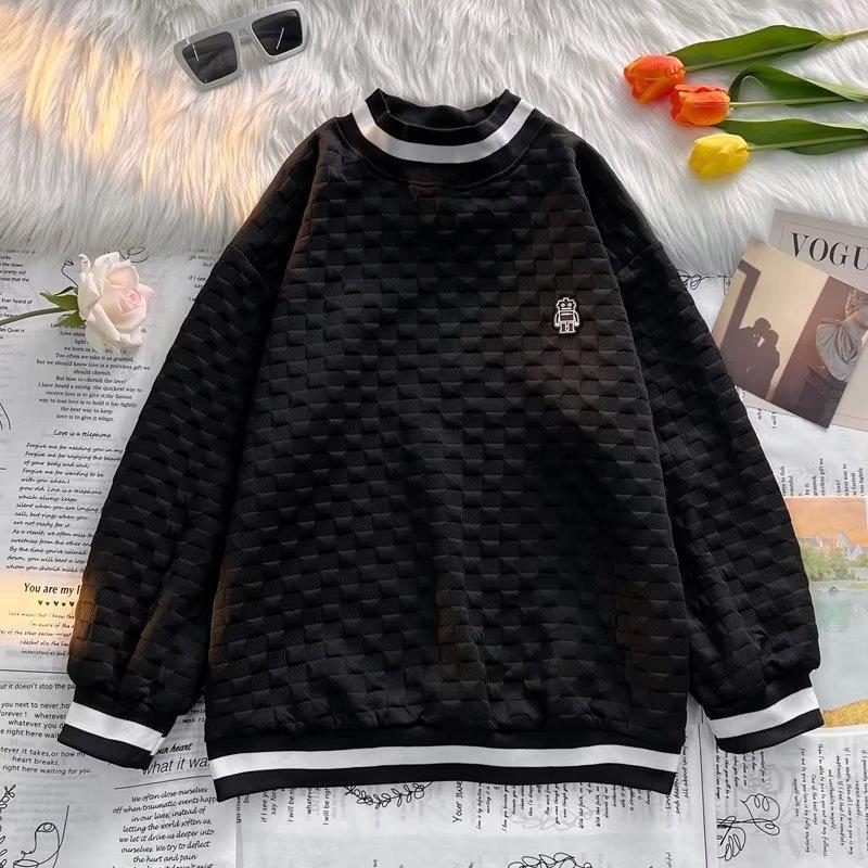 

Молодежный стиль ретро простой цветной блок вафельный круглый вырез толстовка мужская модная свободная пара повседневный универсальный топ M