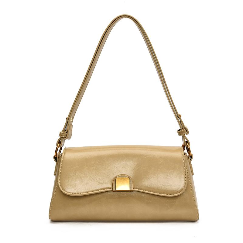 Premium texture underarm bag women's new retro oil wax leather shoulder messenger bag niche versatile baguette bag