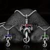 Vintage Multicolor Gem Dragon Sword Stainless Steel Chain Necklace Male Punk Hip Hop Jewelry