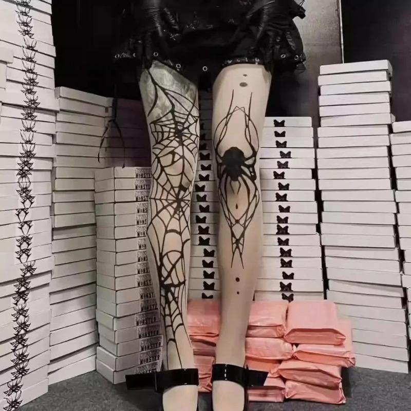 Halloween Spider Pattern Silk Stockings Gothic Vintage Dark Fishnet Tights Women Emo Alternative Sexy Spider Web Witch Pantyhose