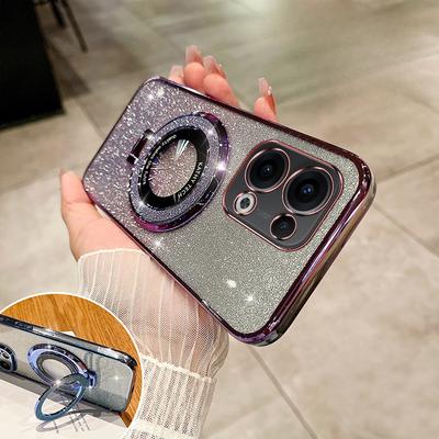 Glitter Plating Magnetic Holder Phone Case For OPPO Reno 13 Pro 13F 5G Silicone Cover