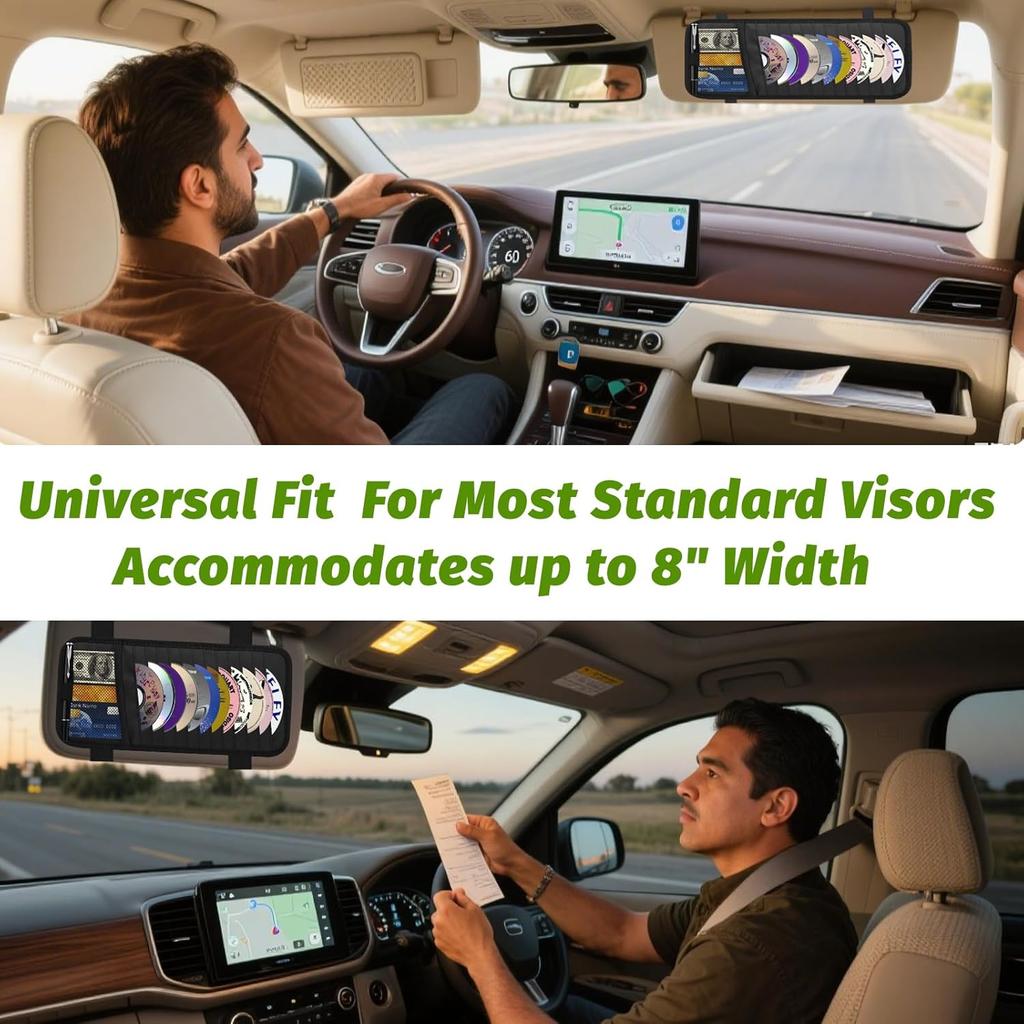 Car CD & DVD Holder - Large Capacity CD Visor Case, Vehicle Visor Storage Organizer With 12 Disc Sleeves, 1 Mesh Pocket 1 Pen Holder And & Elastic