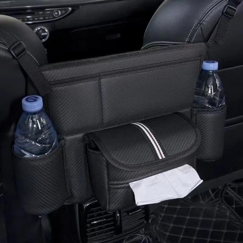 KJOY Luxury Car Seat Middle Hanger Storage Bag with Handbag Holder Tissue & Water Cup Pockets Auto Organizer for Vehicle Seats